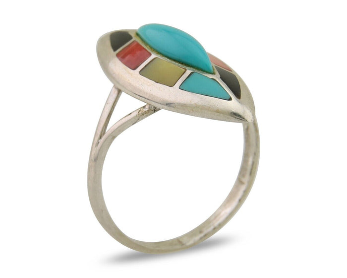 Navajo Ring 925 Silver Turquoise Shell Onyx Spiney Oyster Native Artist C.80's