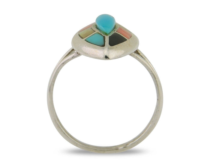 Navajo Ring 925 Silver Turquoise Shell Onyx Spiney Oyster Native Artist C80's