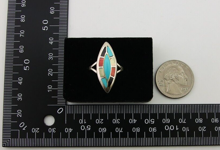Navajo Ring 925 Silver Turquoise Shell Onyx Spiney Oyster Native Artist C.80's