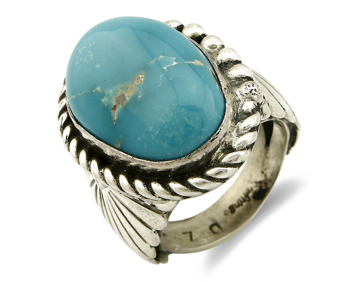 Navajo Ring .925 SOLID Silver Globe Turquoise Signed Doug Zachary C.80's