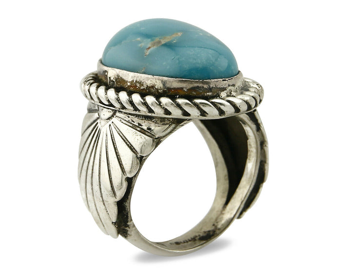 Navajo Ring .925 SOLID Silver Globe Turquoise Signed Doug Zachary C.80's