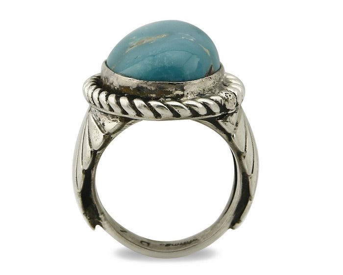 Navajo Ring .925 SOLID Silver Globe Turquoise Signed Doug Zachary C.80's