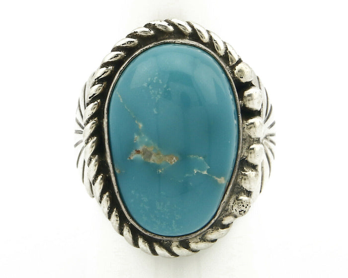 Navajo Ring .925 SOLID Silver Globe Turquoise Signed Doug Zachary C.80's