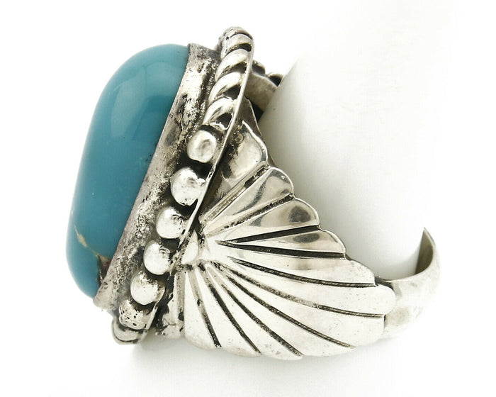 Navajo Ring .925 SOLID Silver Globe Turquoise Signed Doug Zachary C.80's