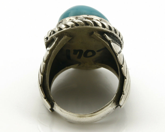 Navajo Ring .925 SOLID Silver Globe Turquoise Signed Doug Zachary C.80's