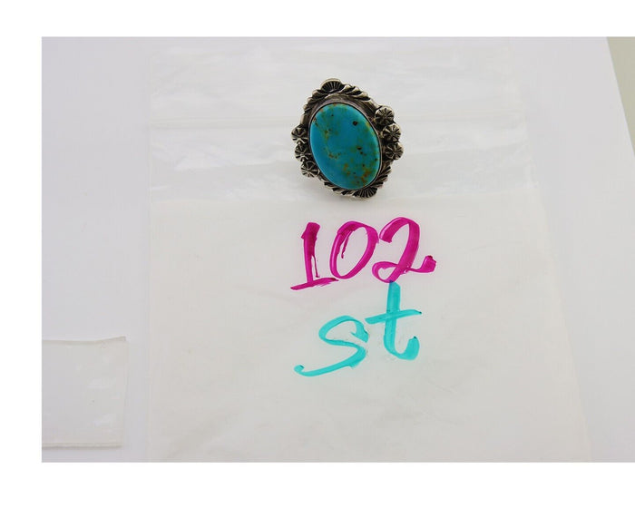 Navajo Ring 925 Sterling Silver Natural Turquoise Signed Mike Begay C.80's