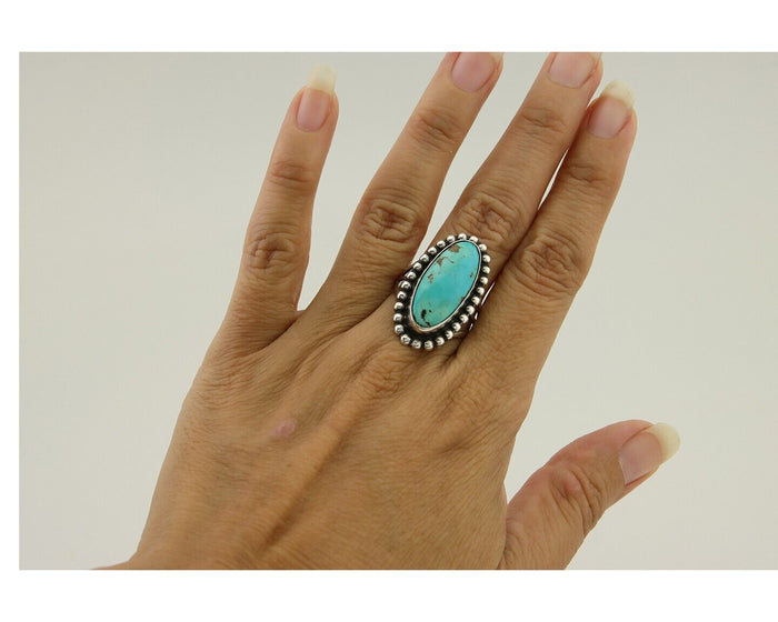 Navajo Shield Ring 925 Silver Arizona Turquoise Native Artist C.80's