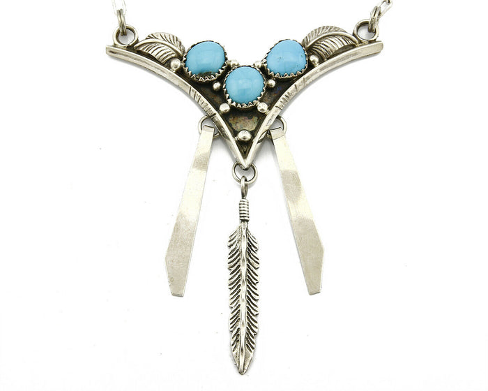 Navajo Signed S Natural Powder Blue Turquoise .925 SOLID Silver Necklace