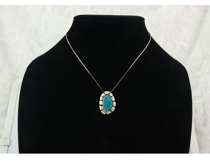 Navajo Sterling Silver Necklace Authentic Turquoise Vintage Handmade