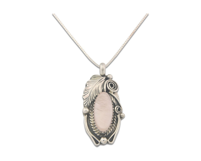 Navajo Sterling Silver Necklace Pink Muscle Authentic Vintage Sign Justin Morris