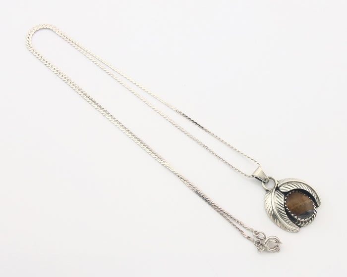 Navajo Sterling Silver Necklace Tiger Eye Sapphire Vintage Handmade Signed IJC