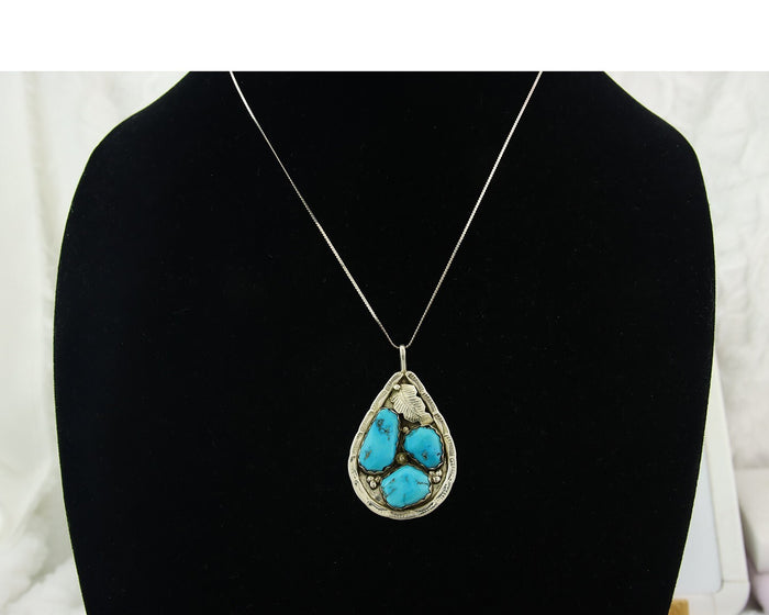 Navajo Sterling Silver Necklace Turquoise Authentic Vintage Signed A. Penketewa