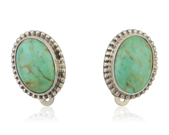 Navajo Stud Earrings 925 Silver Natural Turquoise Artist Signed M C.80's