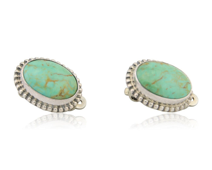 Navajo Stud Earrings 925 Silver Natural Turquoise Artist Signed M C.80's