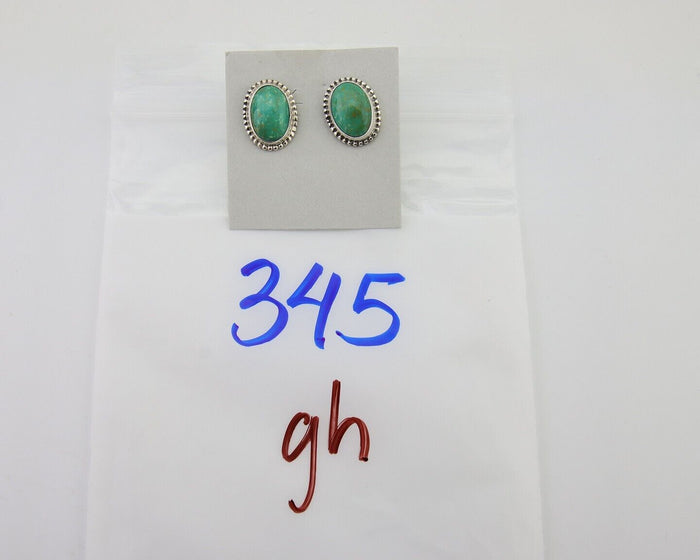 Navajo Stud Earrings 925 Silver Natural Turquoise Native Artist Signed M C.80's