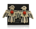Navajo Thunderbird Earrings 925 Silver Natural Red Coral Native Artist C.80's