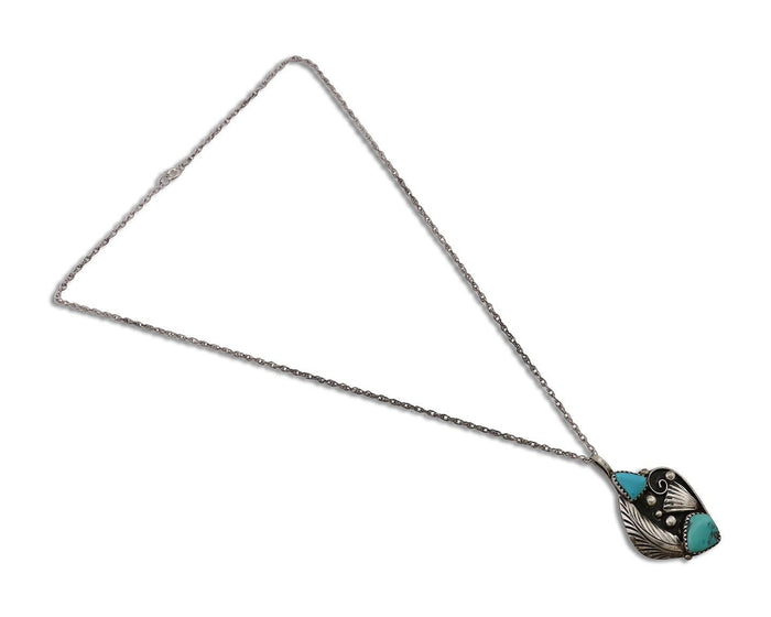 Navajo Turquoise Handmade Necklace 925 Silver Artist Signed PM C.80s