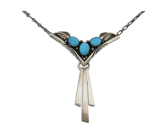 Navajo Turquoise Necklace 925 Silver Artist Signed De Chelly & NJ C.80's
