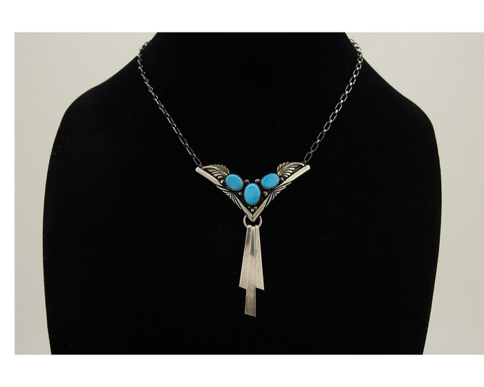 Navajo Turquoise Necklace 925 Silver Artist Signed De Chelly & NJ C.80's