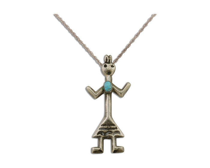 Navajo Turquoise Necklace 925 Silver Sand Cast Dancer C.80's