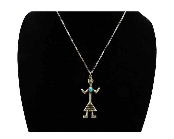 Navajo Turquoise Necklace 925 Silver Sand Cast Dancer C.80's
