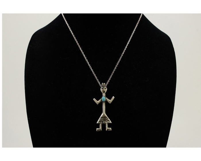 Navajo Turquoise Necklace 925 Silver Sand Cast Dancer C.80's