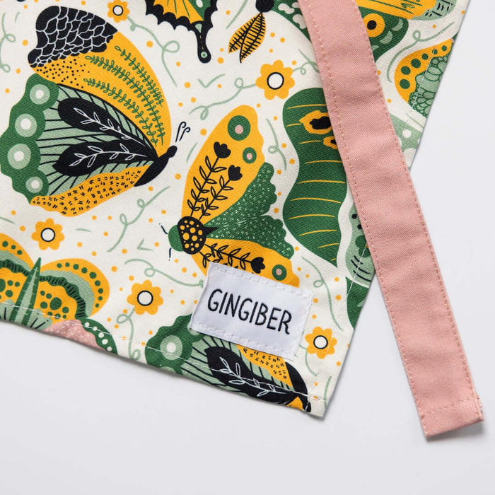 Apron - Gingiber floral apron with adjustable neck strap, large pocket, cotton canvas, 29" L x 26" W, tie back, 100% cotton, imported