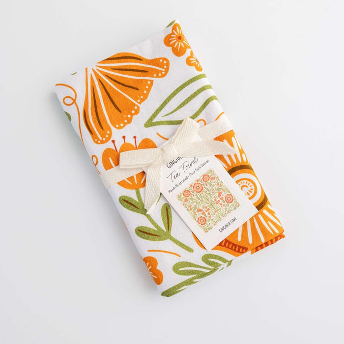 Tea towel with poppy floral design