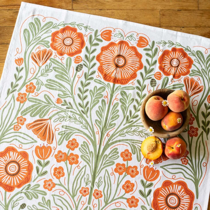 set of two tea towels with floral illustrations