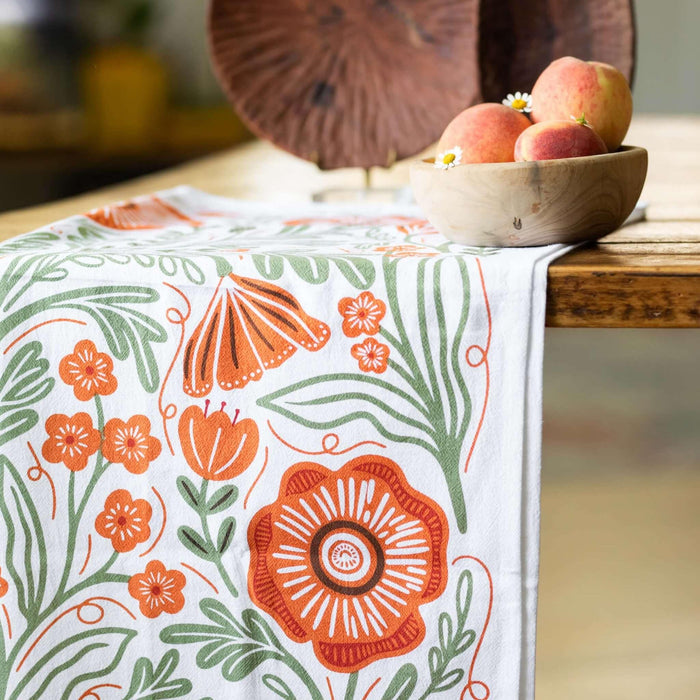 Multicolor illustrated floral tea towel