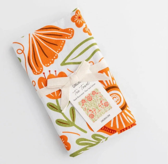 Multicolor illustrated floral tea towel