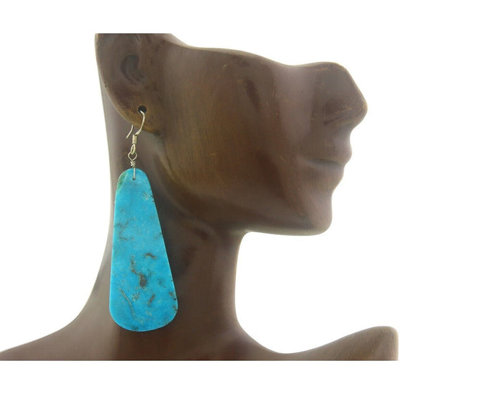 Santo Domingo Earrings 925 Silver Natural Turquoise Native American Artist C80s