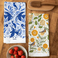 tea towels with bird and floral elements