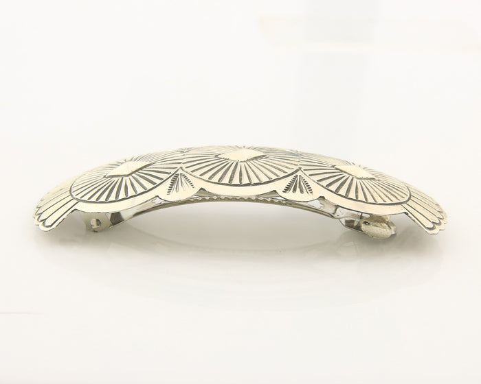 Vintage Navajo Barrette 925 Sterling Silver Hand Stamped Authentic Native Artist
