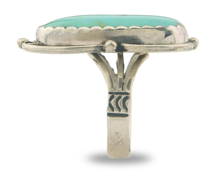 Vintage Navajo Ring 925 Sterling Authentic Traditional Turquoise Size 7.5