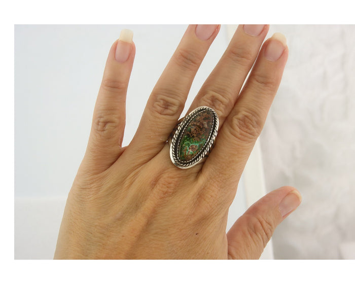Vintage Navajo Ring 925 Sterling Authentic Turquoise Artist Signed TS Size 8.5