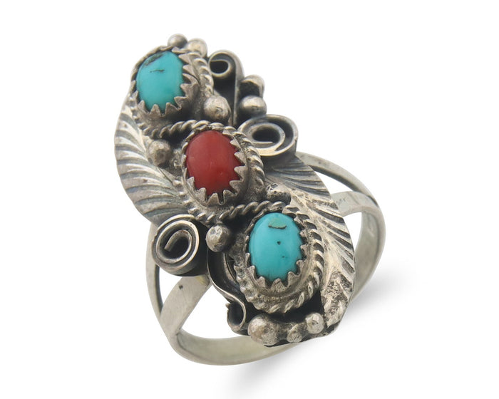 Vintage Navajo Ring 925 Sterling Natural Gemstones Signed Justin Morris Sz 7.75