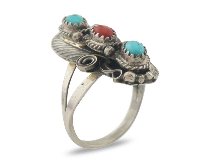 Vintage Navajo Ring 925 Sterling Natural Gemstones Signed Justin Morris Sz 7.75