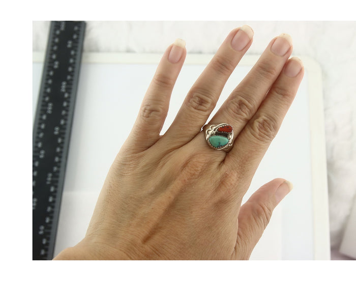 Vintage Navajo Ring 925 Sterling Silver Natural Gemstone Authentic Size 7.25