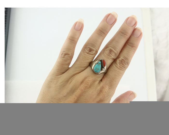 Vintage Navajo Ring 925 Sterling Silver Natural Gemstone Authentic Size 8.25