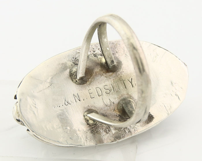 Vintage Zuni Ring 925 Sterling Silver Gemstone Signed V&N Edsitty Size 7.5