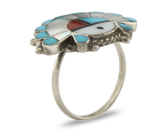 Vintage Zuni Ring 925 Sterling Silver Natural Gemstone Signed ELR Size 6.0