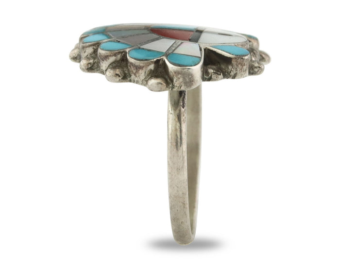 Vintage Zuni Ring 925 Sterling Silver Natural Gemstone Signed ELR Size 6.0