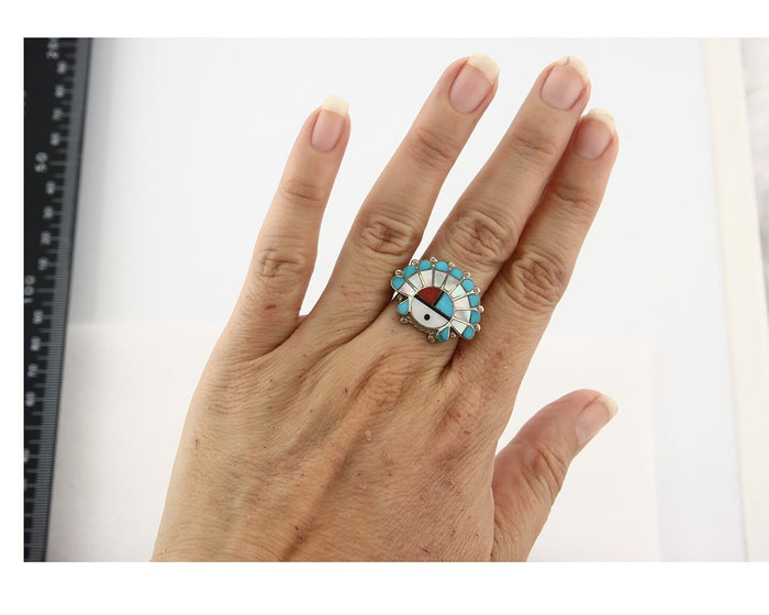 Vintage Zuni Ring 925 Sterling Silver Natural Gemstone Signed ELR Size 6.0