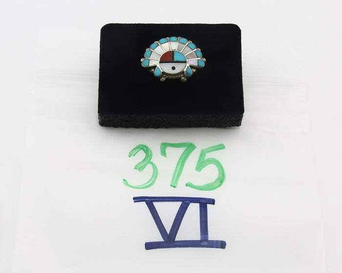 Vintage Zuni Ring 925 Sterling Silver Natural Gemstone Signed ELR Size 6.0