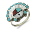Vintage Zuni Ring 925 Sterling Silver Natural Gemstone Signed ELR Size 8.25