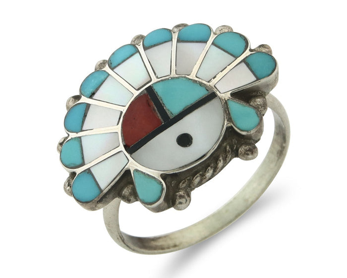 Vintage Zuni Ring 925 Sterling Silver Natural Gemstone Signed ELR Size 8.25
