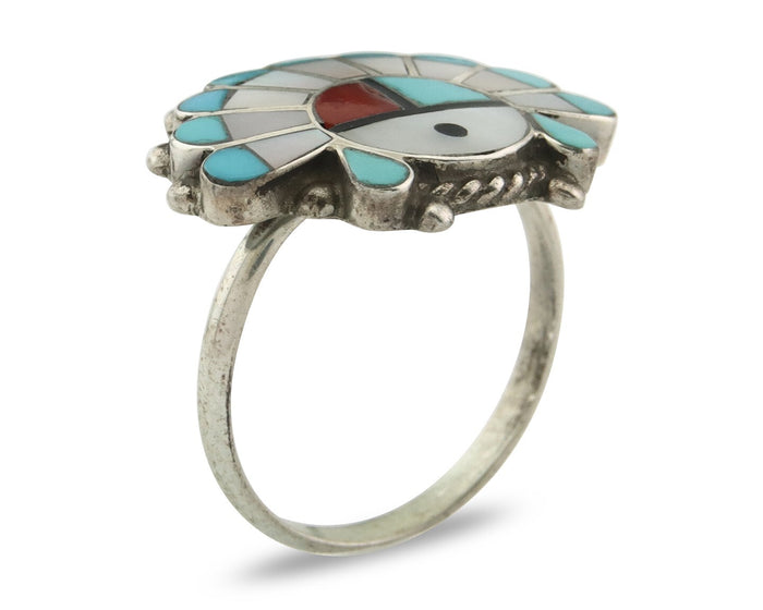 Vintage Zuni Ring 925 Sterling Silver Natural Gemstone Signed ELR Size 8.25