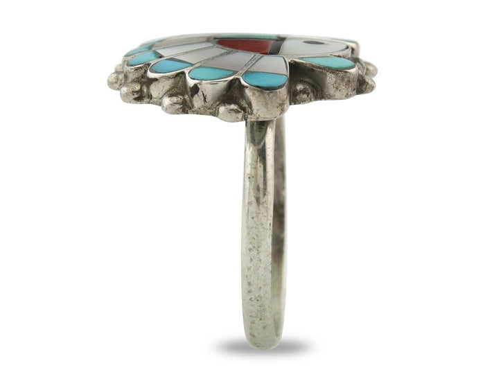 Vintage Zuni Ring 925 Sterling Silver Natural Gemstone Signed ELR Size 8.25