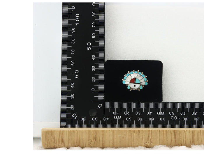 Vintage Zuni Ring 925 Sterling Silver Natural Gemstone Signed ELR Size 8.25